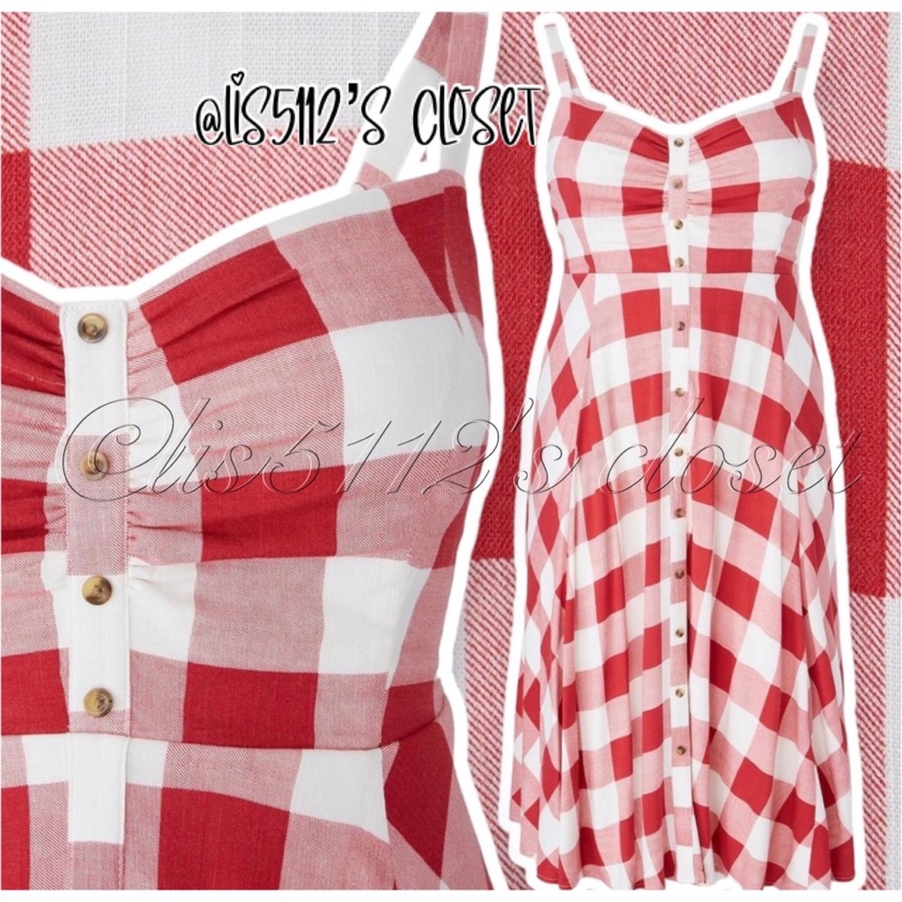 Torrid Red & White Gingham Retro Woven Button-Front Midi Swing Dress 2X 18 20 - Picture 12 of 15